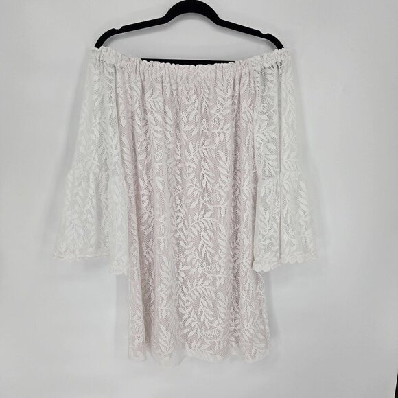 Lilly Pulitzer Medium white lacy off shoulder bell sleeve tunic mini dress boho - Picture 2 of 10